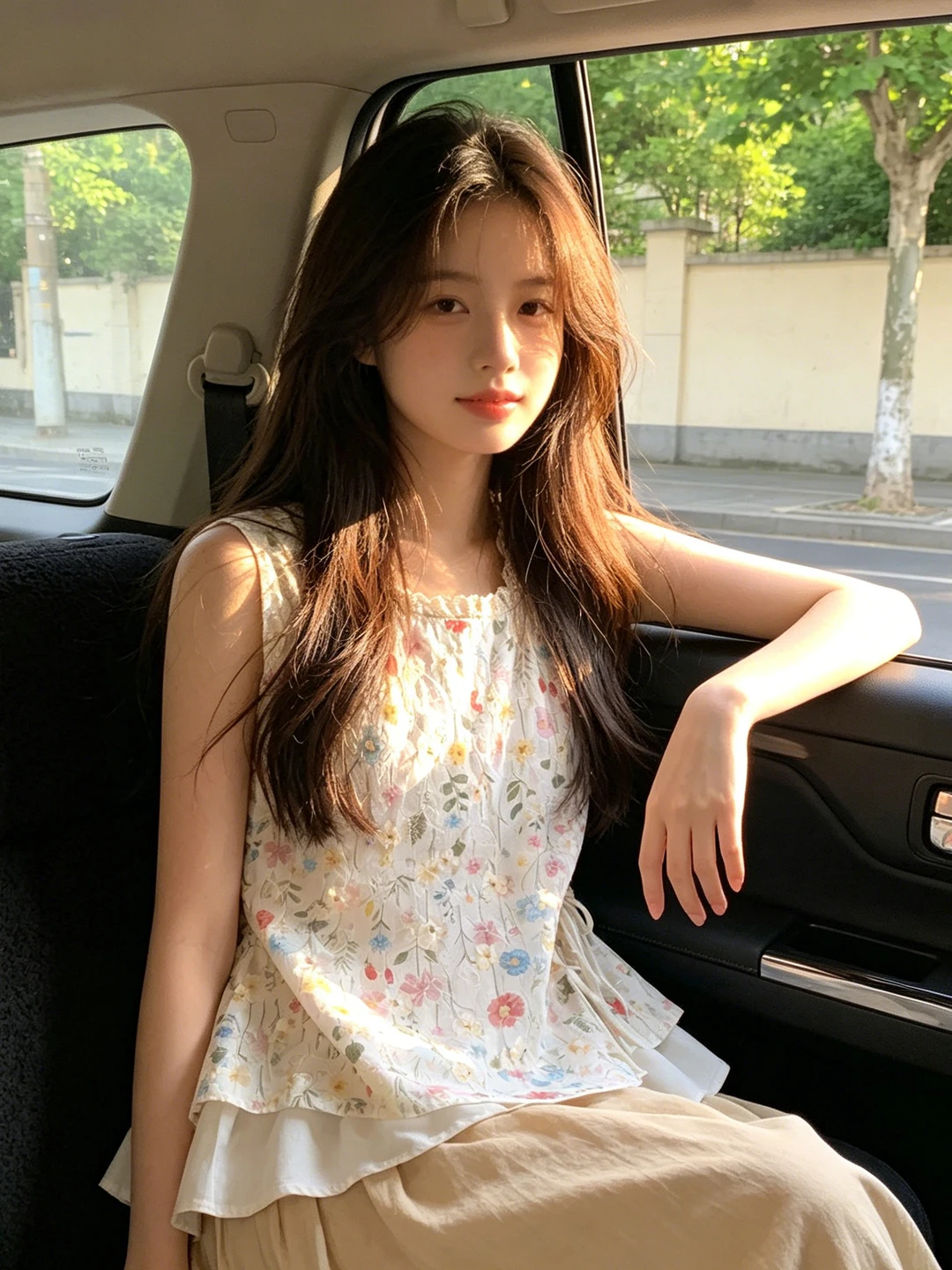 Elegant Embroidered Lace Trim Floral Print Strap Vest Women's Summer New Side Knot Fake Two-Piece Sleeveless Top Breathable