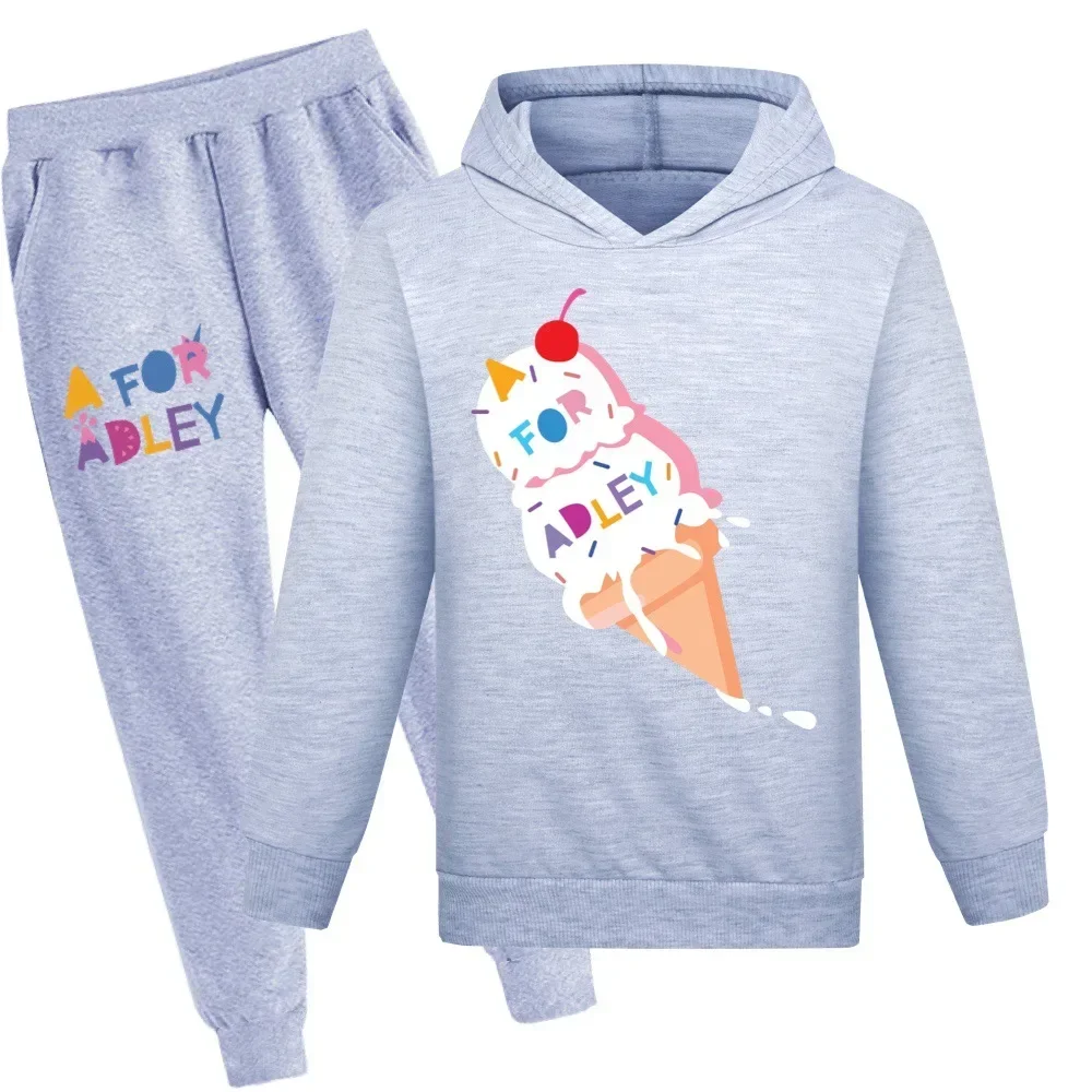 Sudadera con capucha de dibujos animados A FOR ADLEY para niños, ropa de otoño 2024, sudaderas con capucha para niñas pequeñas, pantalones, conjunto de 2 uds, traje deportivo para niños, ropa para niños