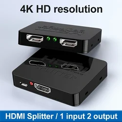 4K HDMI Splitter - Dual Monitor Extender with 1 In 2 Out, Full HD 1080P 3D Support, 5V USB Powered, Flat Floppy Connector, Cat 5