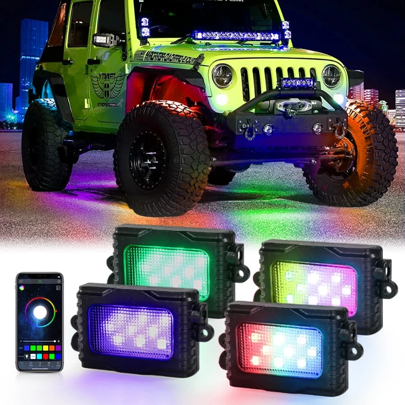 4/6/8 Pcs/set RGB LED Rock Light Car Chassis Decorative Lights(App Remote Control)