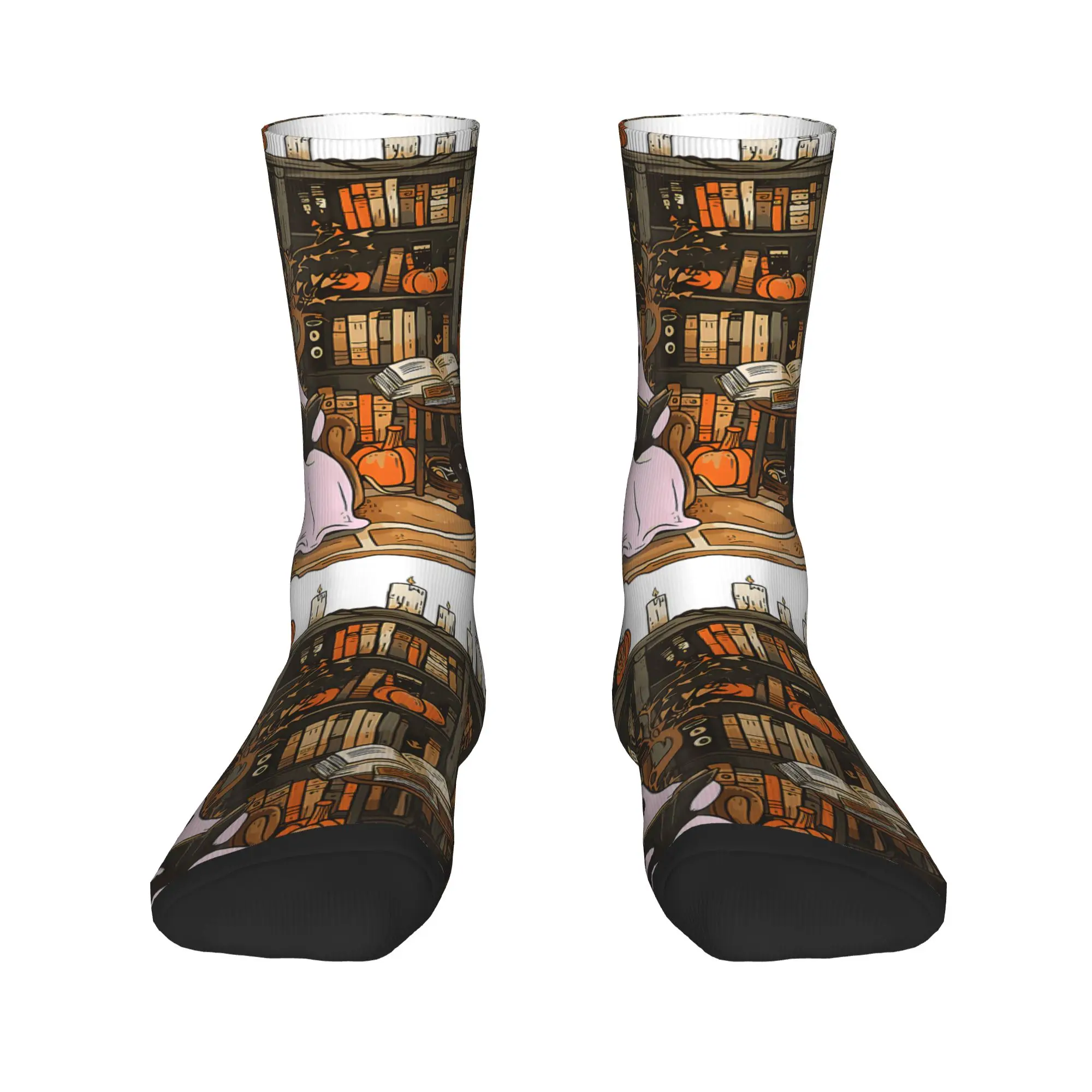 Vintage Ghost Book Reading Pumpkin Gothic Halloween Teachers Socks  Casual Stockings Winter Anti-Slip Adults Men Socks