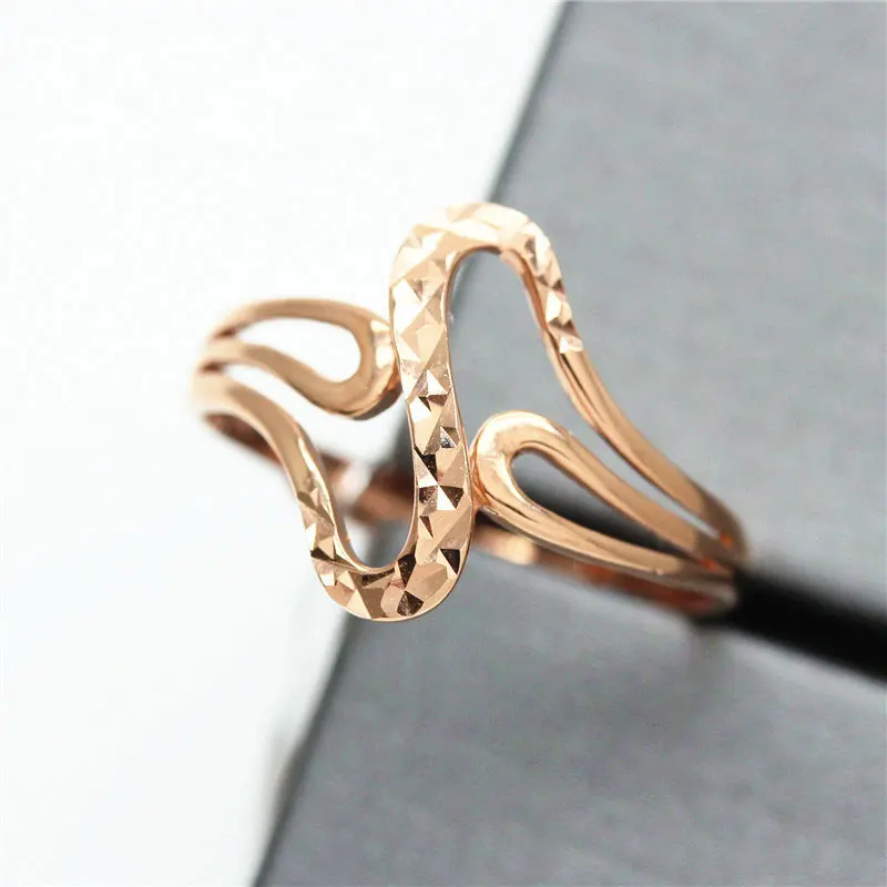 585 Purple Gold Plated 14K Rose Gold Geometric Wavy Orifice Rings For Women Adjustable Creative Simple Craft Party Jewelry