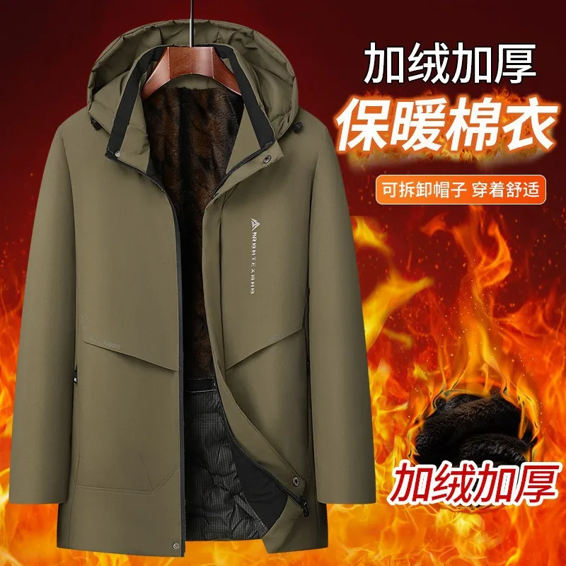 

New Winter Thick Fleece Men's Jacket Detachable Hood Casual Cotton Padded Coat for Dad Quality Parkas Puffer Jacket AU-228