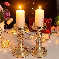 PEANDIM European Golden Crystal Candle Holders Church Decorative Candlestick Romantic Wedding Party Candelabros Decoration