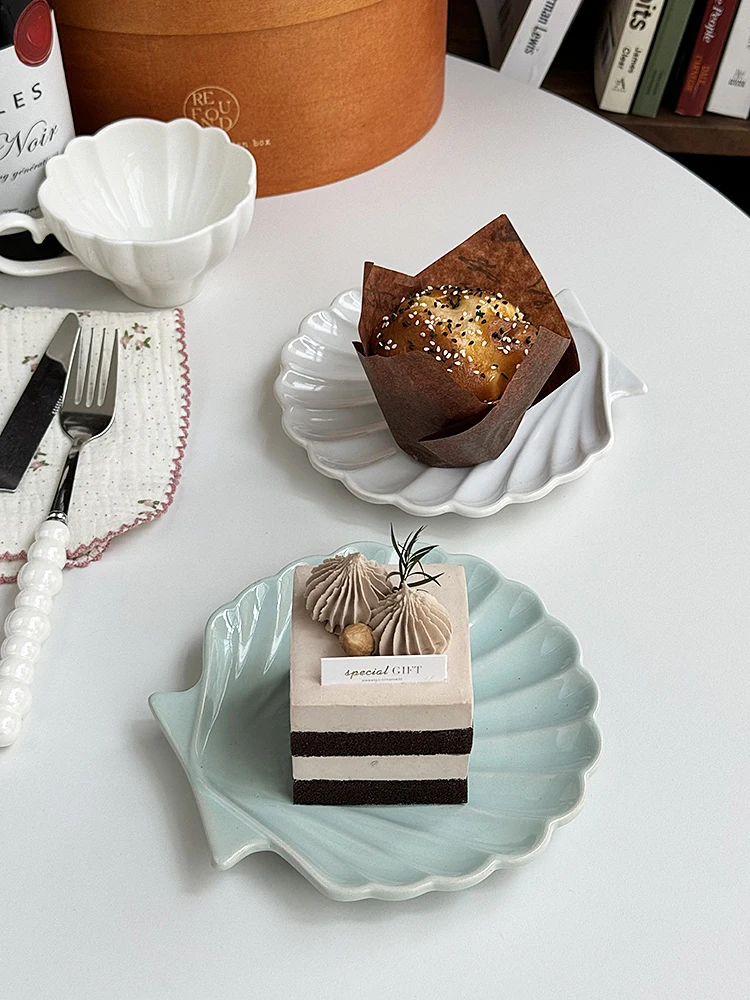 Shell Dessert Plate New Household 6 Inch Creative Light Luxury Ceramic Kitchen Tableware Solid Color Aesthetic Cake Snack Dish