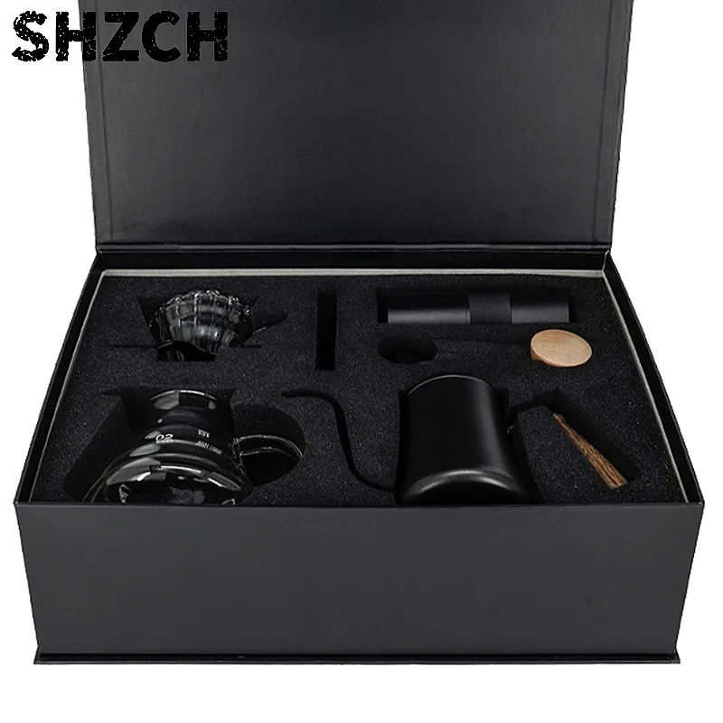 Household Premium Coffee Hand Brewing Set 5-Piece Gift Box with Grinder
