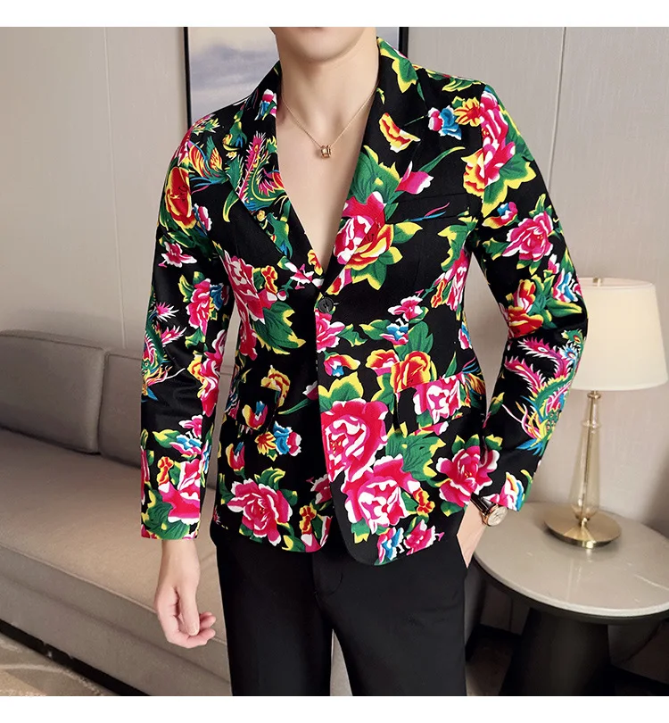 Dyeing Printing Large Flower Ethnic Suit Set Male Singer Stage Performance Costume Festival Activity Dance Performance Apparel