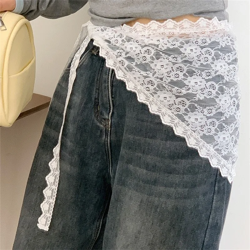 Women's Lace Trim Triangle Short Skirt Korean Style Stacked Half Skirt Small Apron Butt Curtain Soft Chiffon Fashion image 5