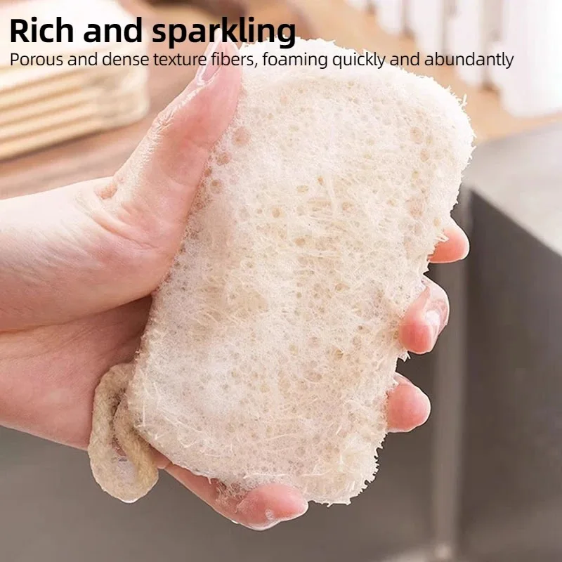 Natural Loofah Dish Scrubber Eco Friendly Kitchen Cleaning Pad Vegetable Fiber Reusable Oil Stain Remover with Hanging Rope
