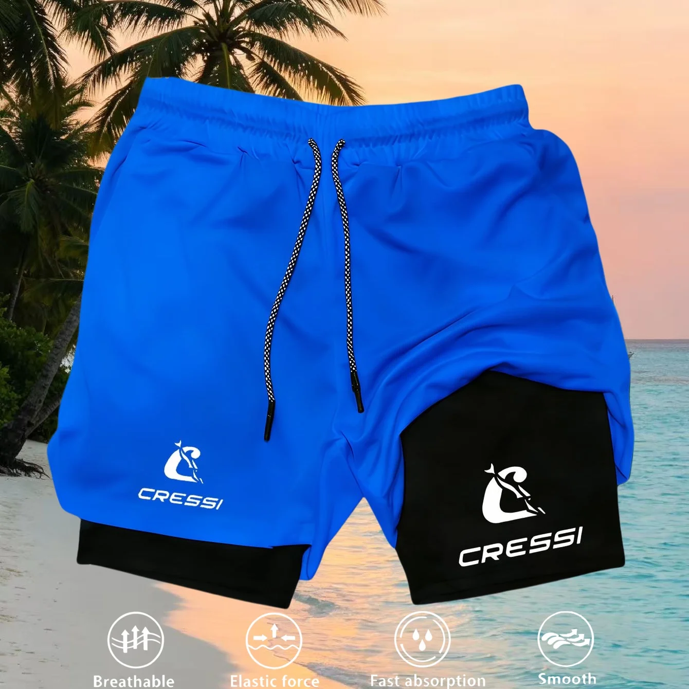 Atmungsaktive, schnelltrocknende 2-in-1-Shorts für Herren, doppellagig, für Fitness, Workout, Laufen, Outdoor, Strand und Sport. – Detail 12
