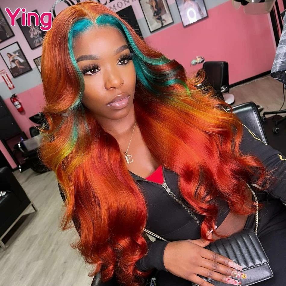 כתום אדום ירוק סגול Omber בצבע 200% גוף גל 13 x4 13 x6 תחרה חזיתית שיער אדם prepipled 5x5 סגירת תחרה