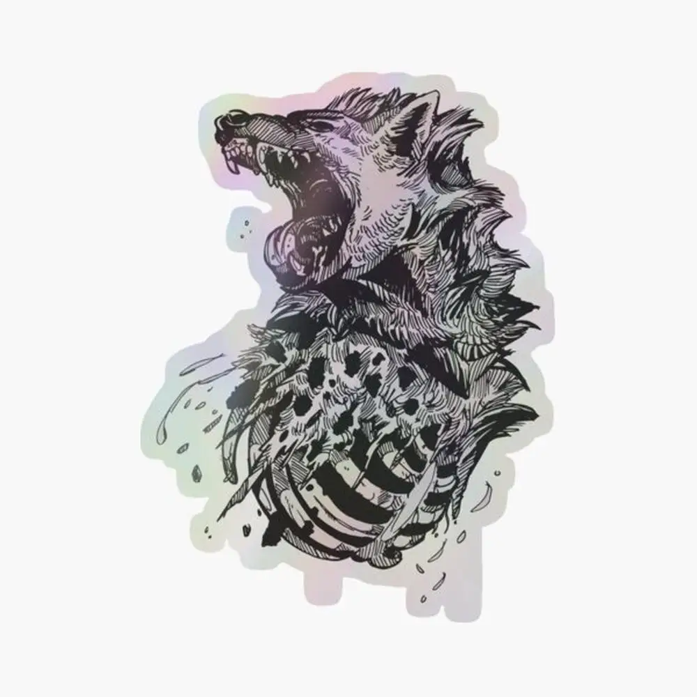 Hyena  Holographic Sticker for Laptop Decor Bedroom Car Cute Cartoon Art Fashionable Public Suitcase