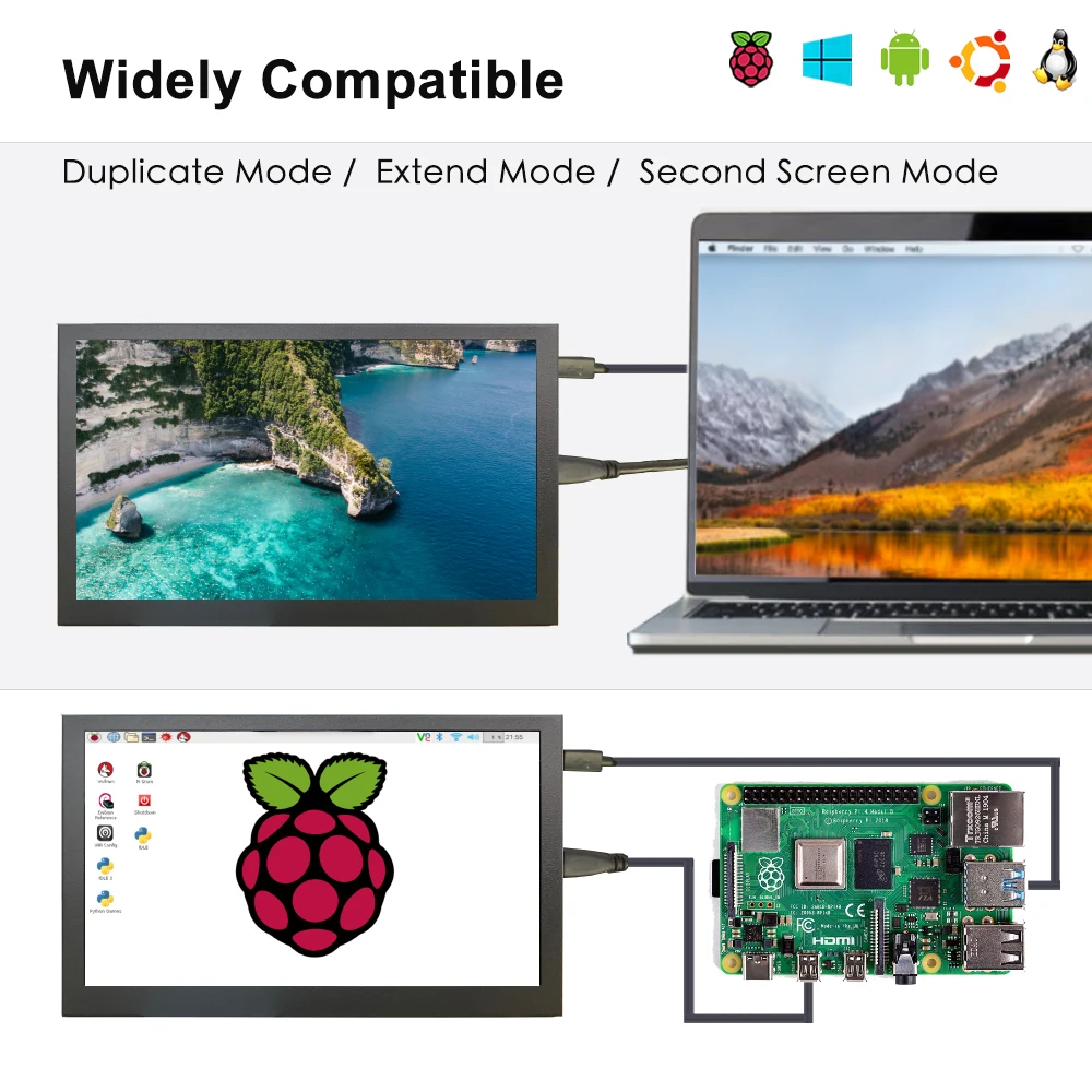 LESOWN  7inch mini Small Monitor 1024x600 HDMI IPS Screen 10.1 inch Touch Wide Computer PC Display Temperature Monitoring image 4
