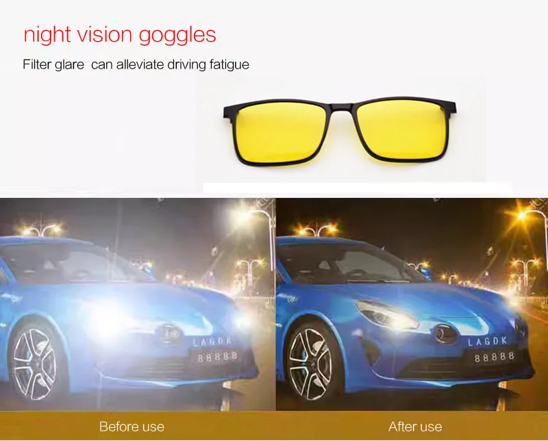Vollformat Herren brille Nachtsicht brille Magnet Klapp clip auf Sonnenbrille Myopie Strahlung polarisierter UV-Schutz 57 Mehrfarbiger Clip, ultraleichte und bequeme, UV-beständige Sonnenbrille, quadratische Brille für – Detail 3