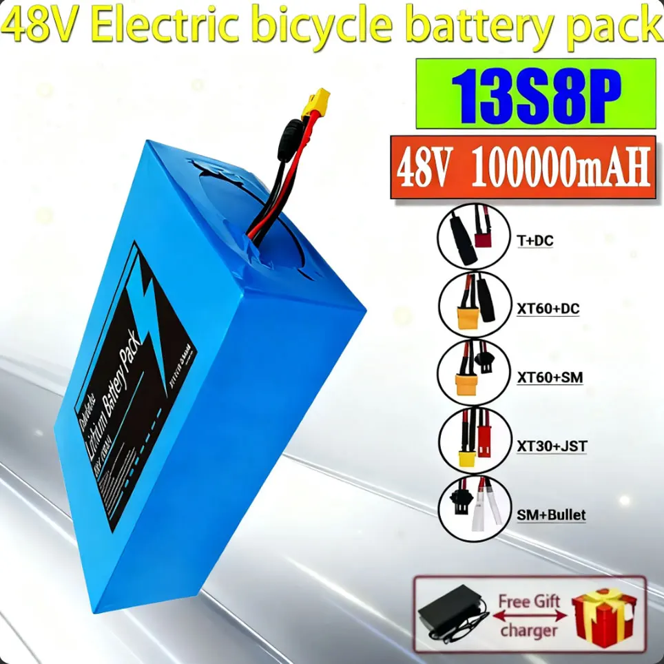 Batterie Li-ion rechargeable haute puissance 48V 13S8P 100Ah 18650 100000mAH avec BMS pour moto, scooter, vélo