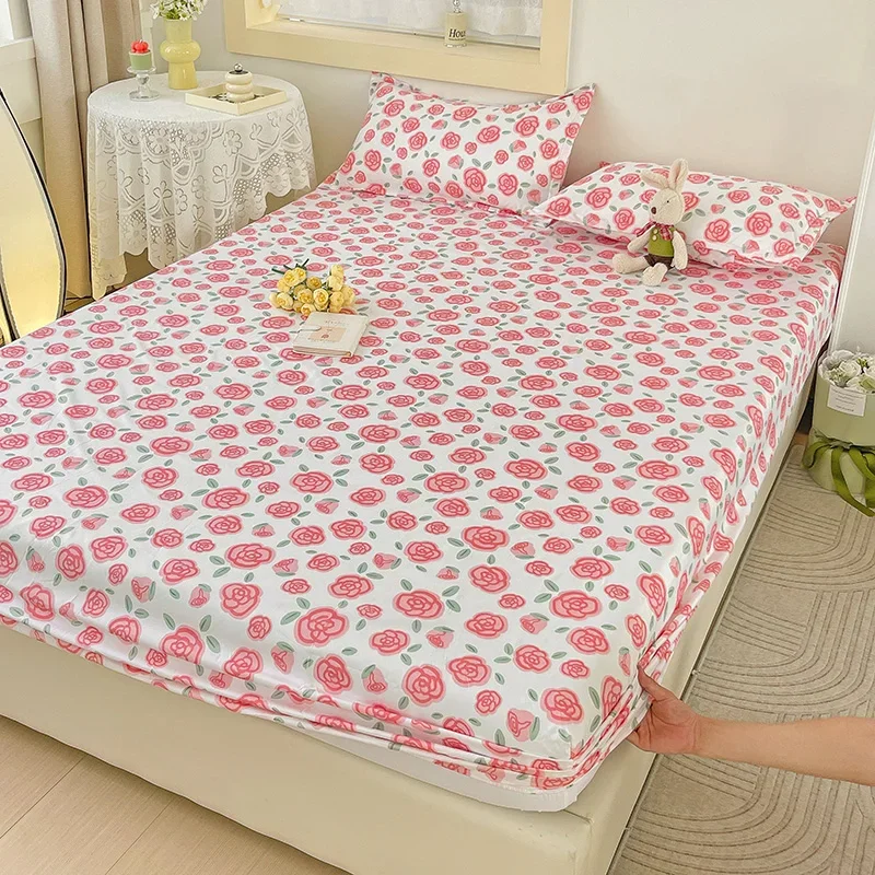 Elastic Bed Sheets Sets Double Bed Flower Pring Fitted Sheet Without Pillowcases Single Queen King Size Bed Cover