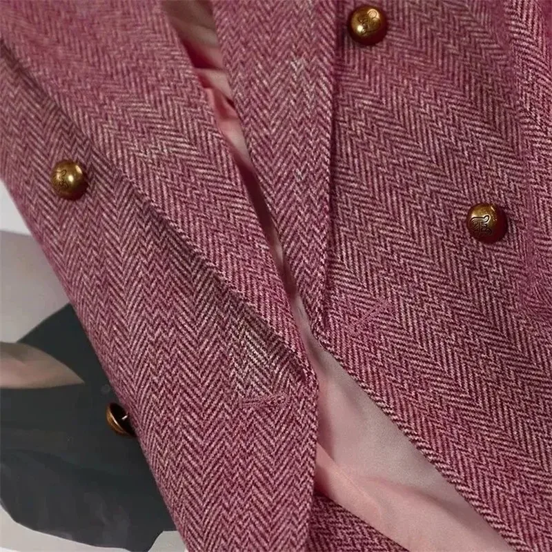 Feminino escritório terno de lã jaqueta para mulher 2025 novo outono inverno chique cinza espinha de peixe padrão terno feminino grosso casaco casual