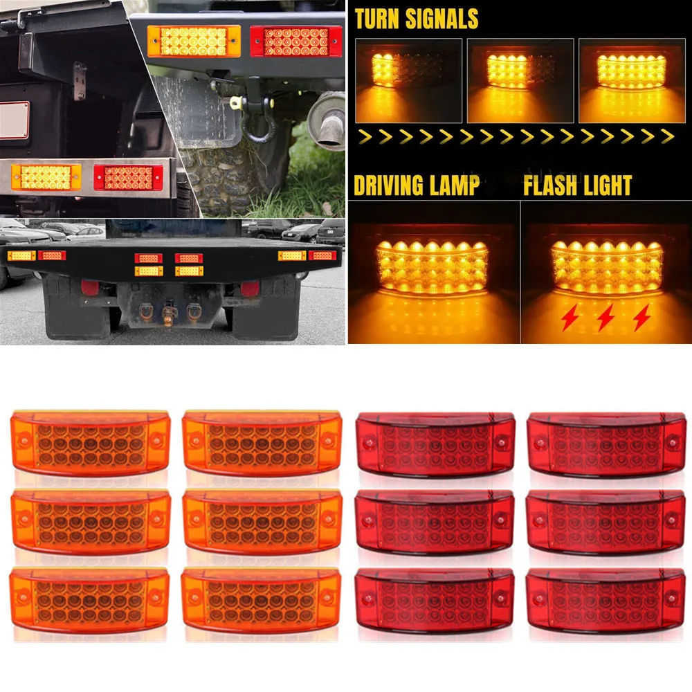 6PCS Amber Side Marker Lights Turn Signal Trailer 21 LED universal 12v 24V Flowing Indicator Blinker Truck Lorry LED Tail Light