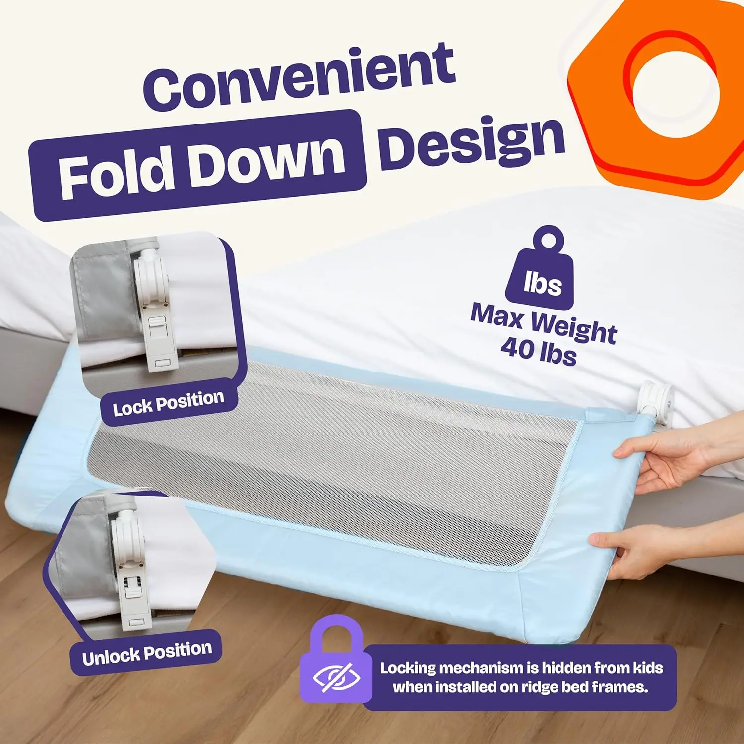 واقي سرير الأطفال الصغار المتأرجح، 35.5 بوصة طول × 19.5 بوصة ارتفاع، يناسب سرير مزدوج وكامل، أزرق