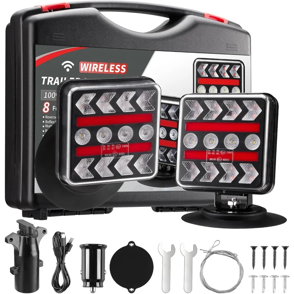 

USB-C Wireless Trailer Lights Kit with Reverse, IP67 Waterproof Magnetic LED Tow Light for Towing, Tail, Brake, Turn Signal