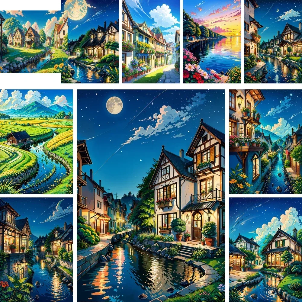 

586514 Water City DIY Painting By Numbers Complete Kit Acrylic Paints 40*50 Picture By Numbers Photo Home Decor For Children