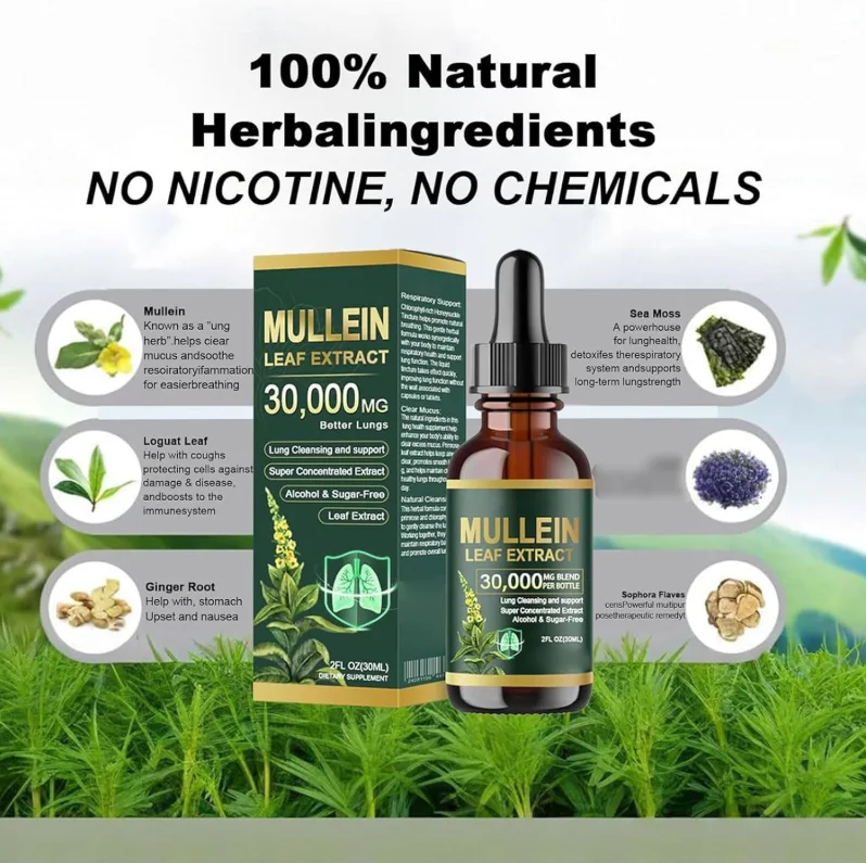 Natural Herbal Lung Cleansing Support Drops Mullein Leaf Extract Removes Mucus From The Lungs Relieves Breathing Discomfort Drop