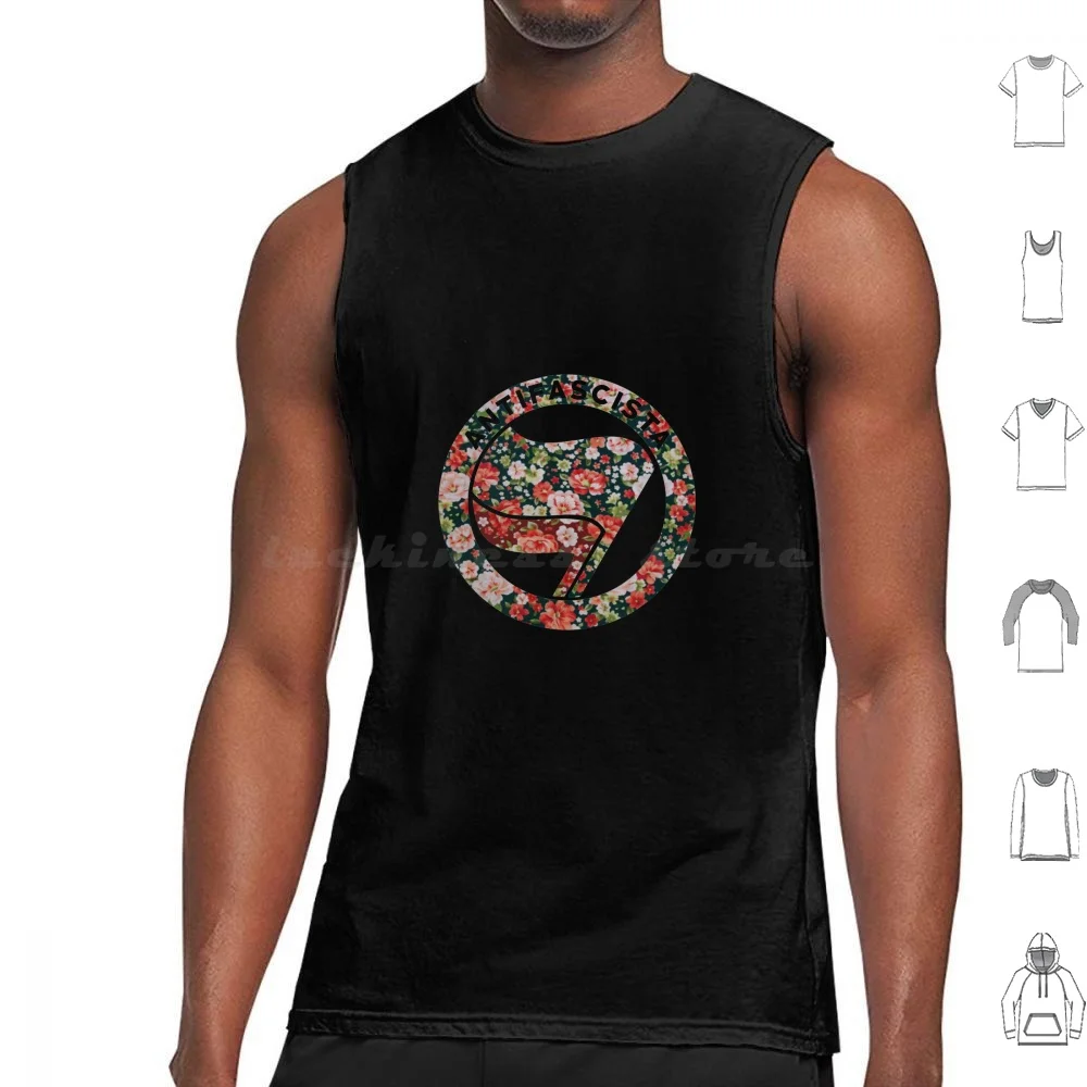 Antifa Floral Tank Tops Vest Sleeveless Antifa Floral Cute Girly Resist Socialism Anarchist Black Lives Matter Pink