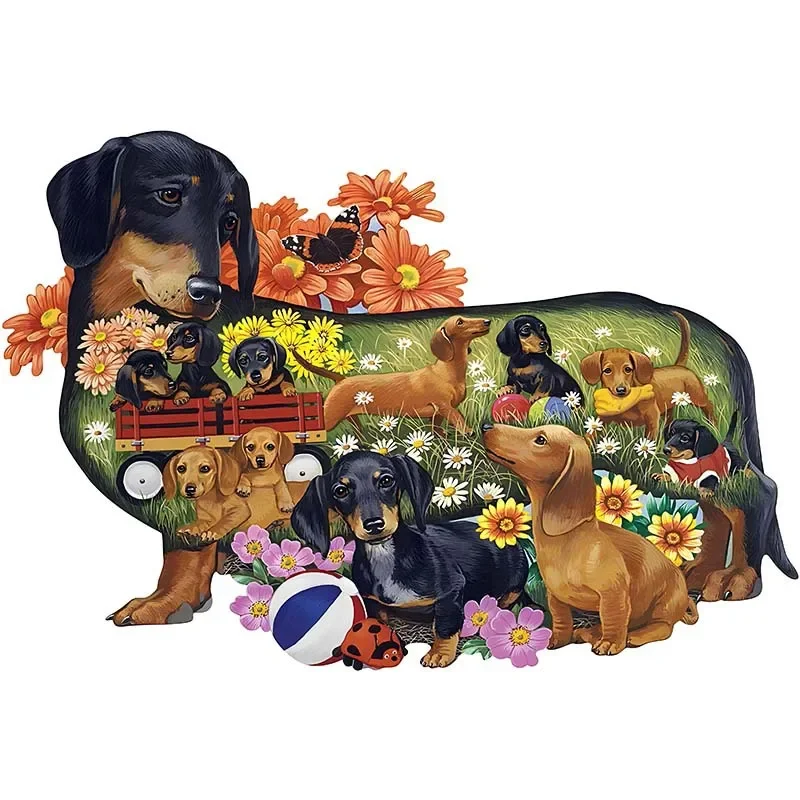 Jigsaw Wooden Puzzle Irregular Shape Wooden Animal Puzzle Black Dog Paradise Board Group Toys Children Adult Puzzle Game Toys