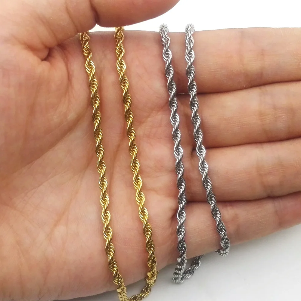 Women Men Ropes Long Necklace Stainless Steel Twist Rope Chain Necklace Gold Silver Color 2 3 4 5mm width Accessories Wholesale