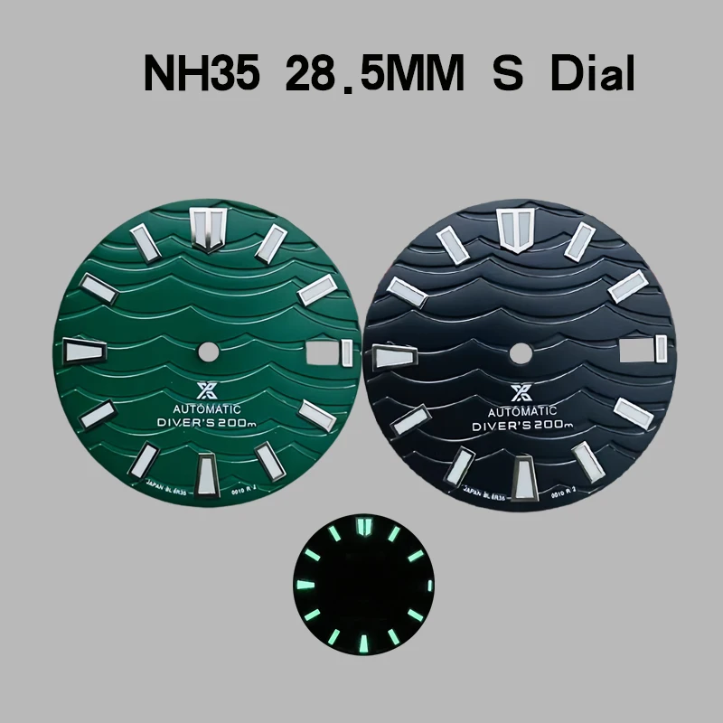 

NH35 dial NH36 dial, 28.5mm S logo dial, C3 green luminous, suitable for NH35/NH36 movements, watch modification accessories.