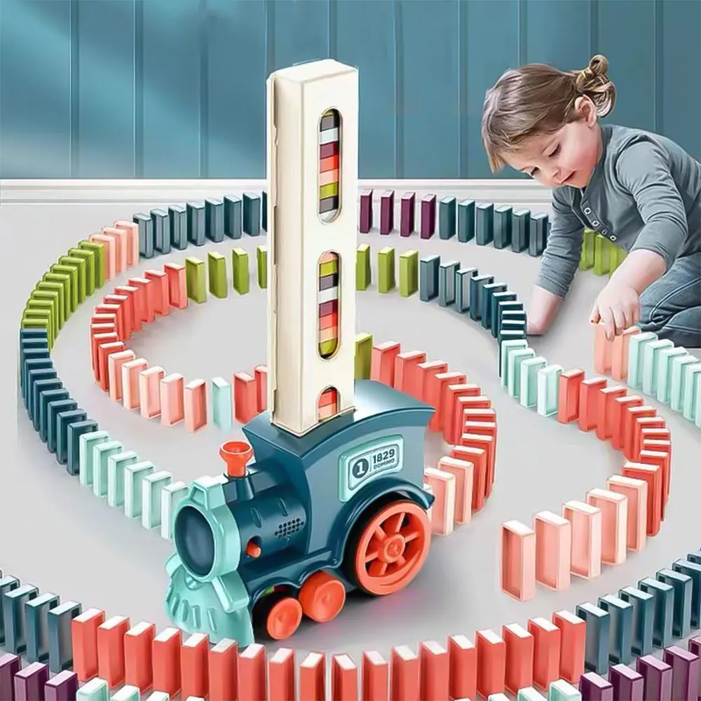 Domino Train Electric Car Dominoes Set Fun Automatic Placement DIY Educational Toys Brick Blocks Domino Toys Kids Birthday Gift