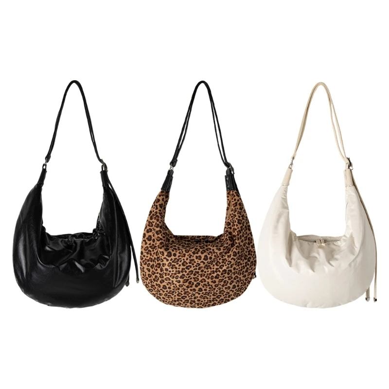 Women Leopard Crossbody Bag Simple Dumplings Bag Casual Shoulder Bag Large Capacity Bag for Daily Travel