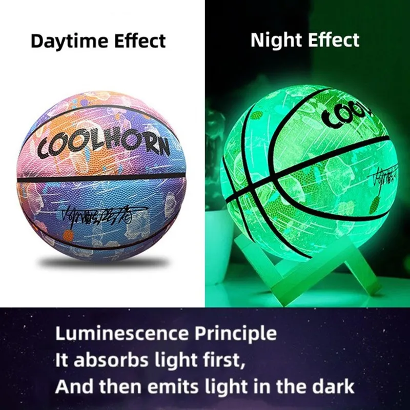 Light Up Basketball Ball for Night Game Gift, Regular Hygroscopic Streetball, Glow in the Dark, Size 7, Size 6, Size 5