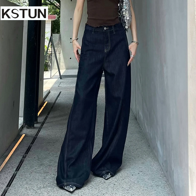 

KSTUN Vintage High Waist Original Blue Wide Leg Jeans Women Denim Pants Loose Fit Mom Jeans Long Trousers Casual 2025 Summer New
