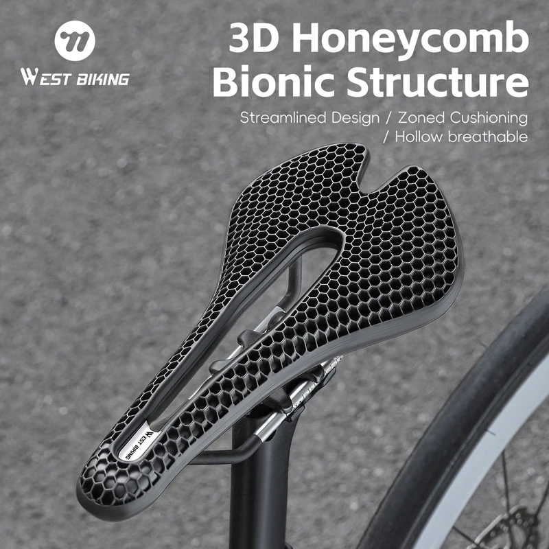

WEST BIKING Bicycle Saddle 3D Printed Honeycomb Saddle Ultralight Comfortable Breathable MTB Gravel Road Bicyle Riding Seat Part