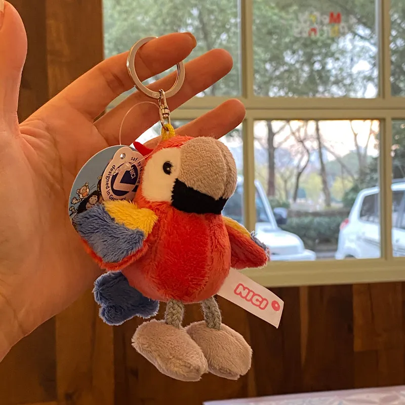 Cute Color Block Macaw Parrot Little Frog Plush Keychain Cartoon Bird Stuffed Toy Bag Pendant Backpack Charm Bag Decoration