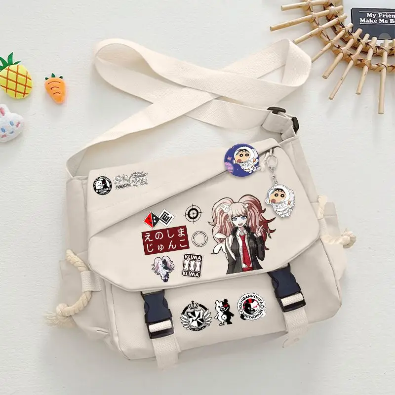 2024 Anime Danganronpa Shoulder Bag Nagito Komaeda Badge Messenger Bag Handbag Large Capacity Cartoon Zipper Crossbody