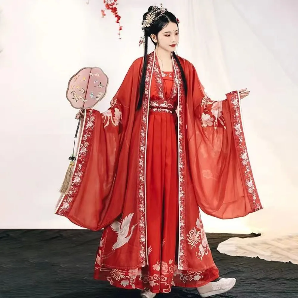 Rode Hanfu Vrouwen Lied Dynastie Bruiloft Bruid Cosplay Kostuum Xia Pei Taille Lengte Rok Chinese Traditionele Kleding Voor Vrouwen