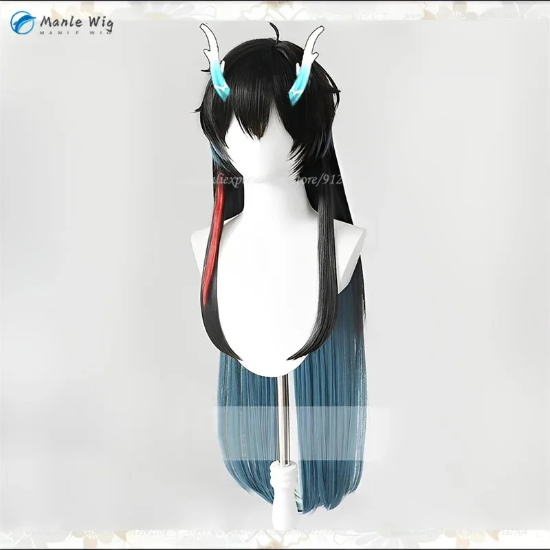 

qq681Game HSR Dan Heng Cosplay 100cm Long Black Gradient Blue Anime Heat Resistant Synthetic Hair Halloween + Wig Ca