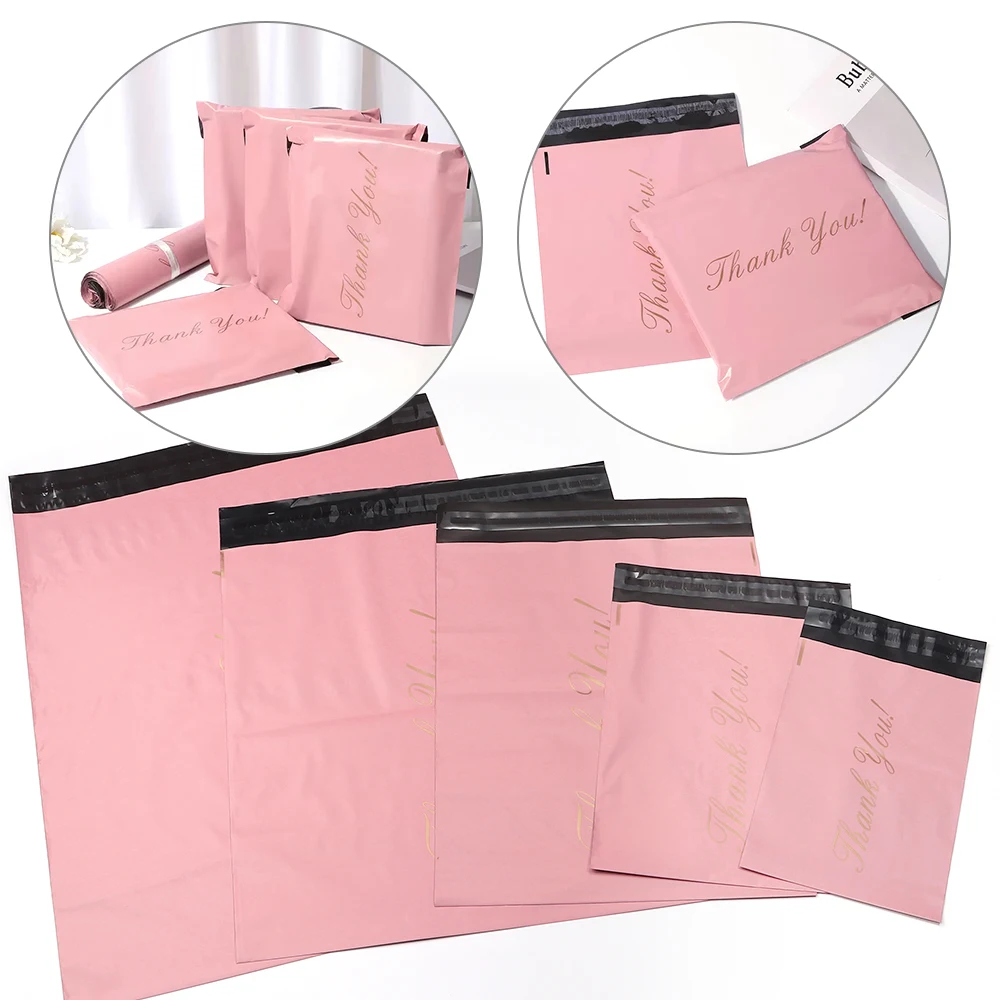 5–10 Stück Babyrosa bedruckte Dankeschön-Taschen, selbstklebende Umschlagtaschen für Geschenke, Schmuck, Expressversand, Verpackungsbeutel – Detail 1