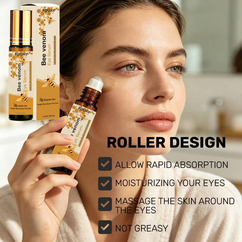 Bee Venom Roller Eye Serum 10ml, Massage Roller Design, Fast‑Absorb Non‑Greasy Eye Essence for Moisturizing Around Eyes Skin