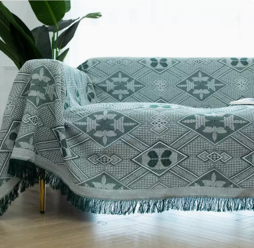 Nordic Geometric Woven Sofa Cover Blanket Reversible Thick Knitted Couch Throw Anti-scratch Furniture Protector Bedspread