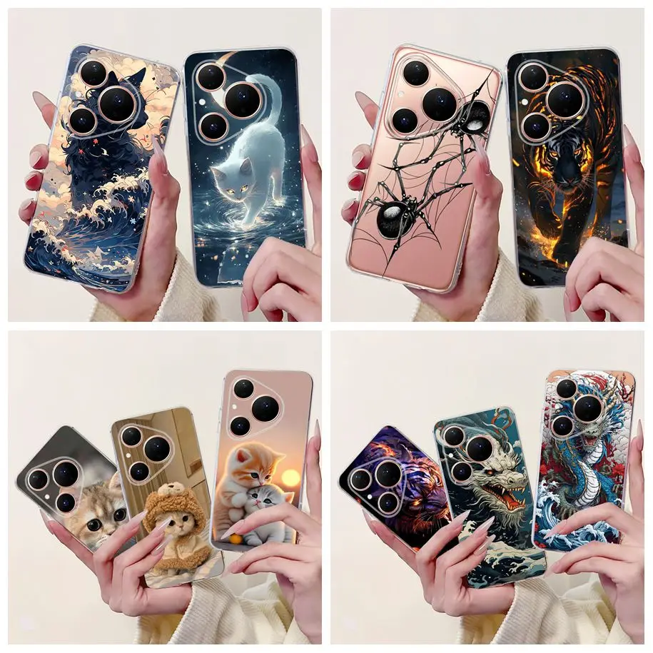 Чехол для Huawei Pura 80, роскошный чехол с рисунком дракона и кошек, мягкий силиконовый защитный чехол для Huawei Pura80 5G HED-LX9, бампер 6,6 дюйма