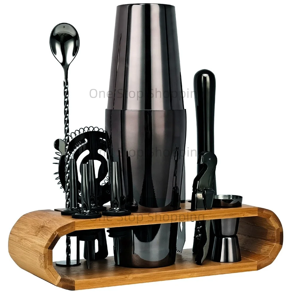 12PCS Cocktail Shaker Set Barkeeper Kit Bar Set Bambus Ständer Matini Shaker Rührlöffel Muddler Jigger Cocksrew für Barware Set – Detail 7