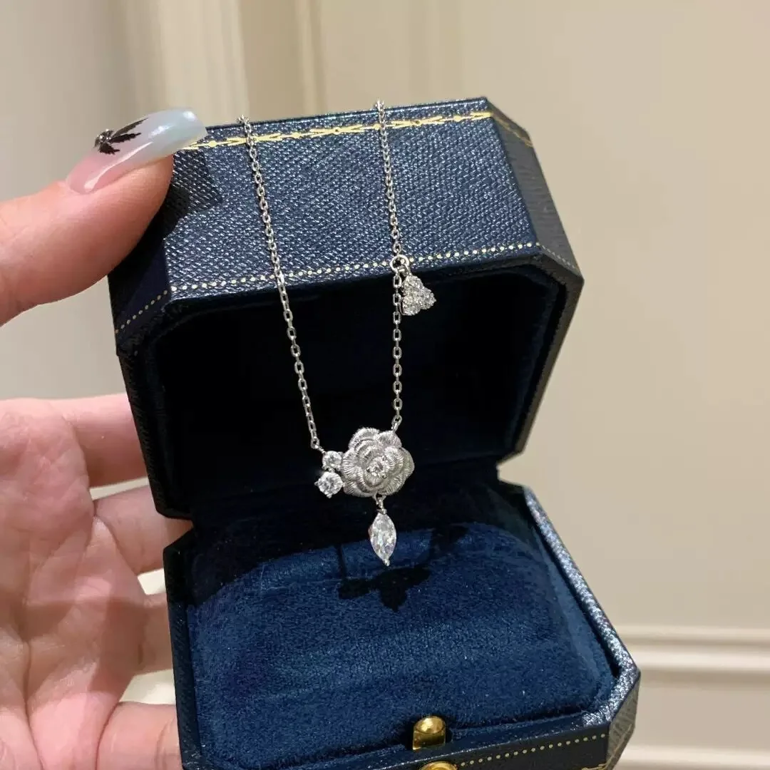 الرجعية الإناث قلادة 925 فضة مزدوجة نحى روز زهرة قلادة قلادة للنساء كاميليا سلسلة Collares مجوهرات