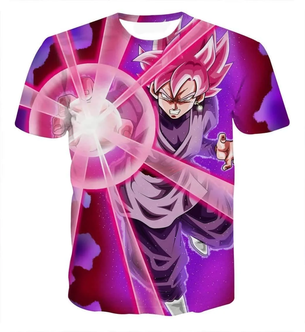 Camiseta de Anime Japonés Dragon Ball Z Goku Black Zamasu Super Saiyan Rose con Poderosas Habilidades de Aura para Niños y Adultos, Ropa de Cosplay