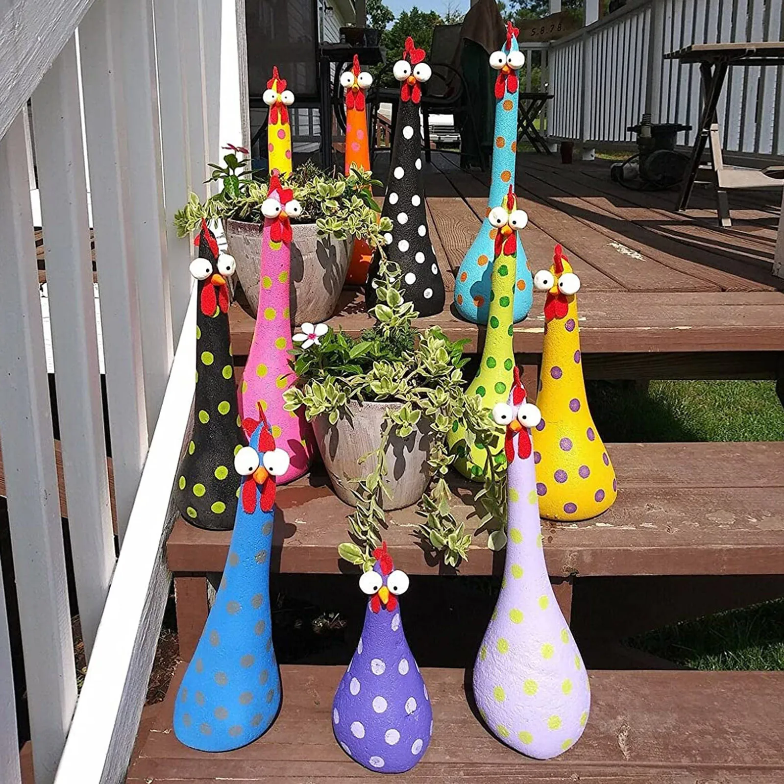 MOONBIFFY Resin Long Neck Chicken Ornaments for Garden Courtyard Outdoor Decoration Silly Hen Statues Office Desktop Figurines