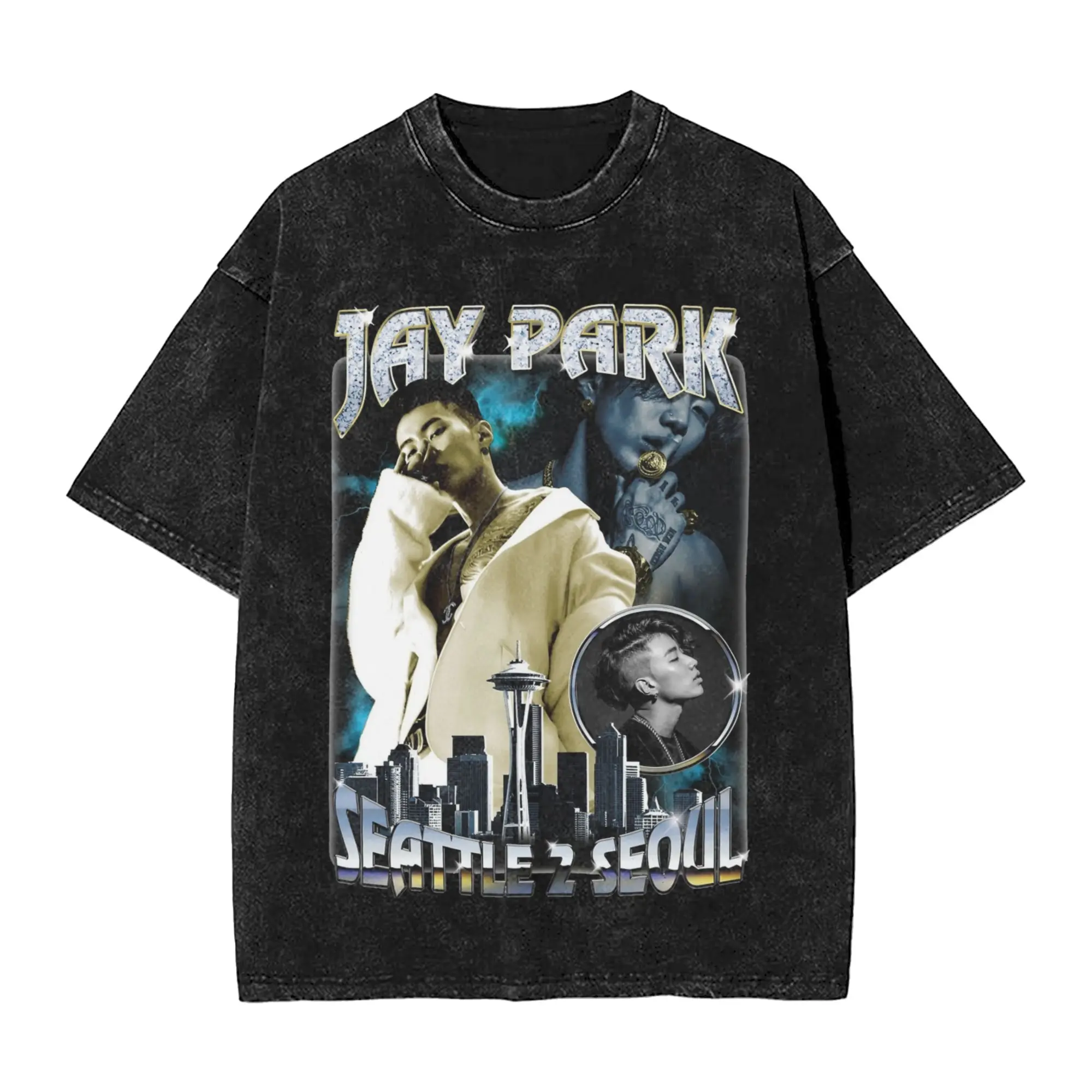 Jay Park Seattle 2 Vintage Vintage Washed T Shirt Men Women Pure Cotton Vintage T-Shirts Crew Neck  Tees Short Sleeve Clothes