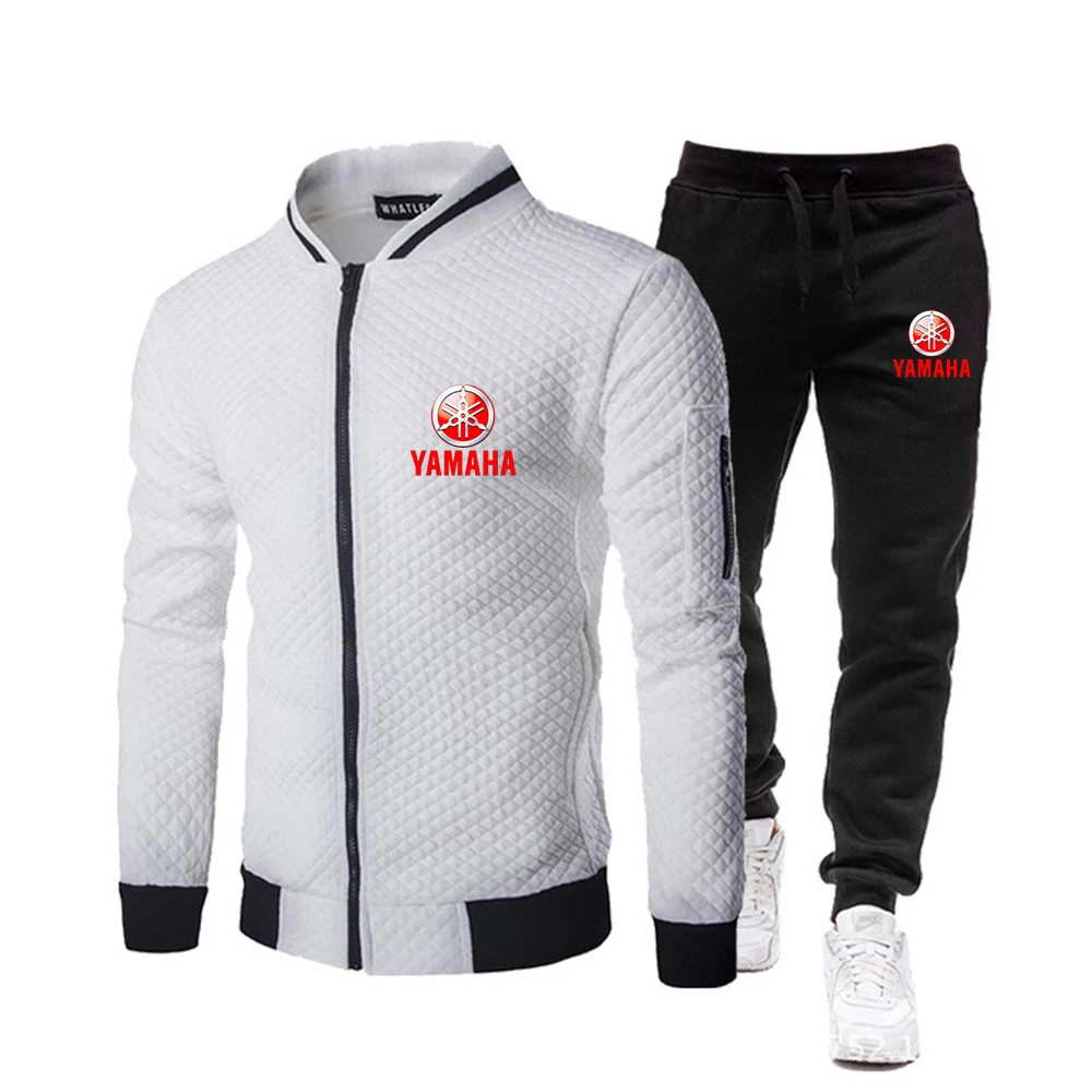

2025 Yamaha logo printed autumn and winter men's diamond grid suit comparison long sleeved slim fit jacket casual zipper stand u