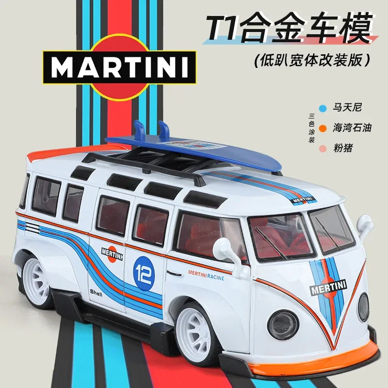 1:24 VOLKSWAGEN T1 Bus Modified version Alloy Die Cast Toy Car Model Sound and Light Children's Toy Collectibles Birthday gift